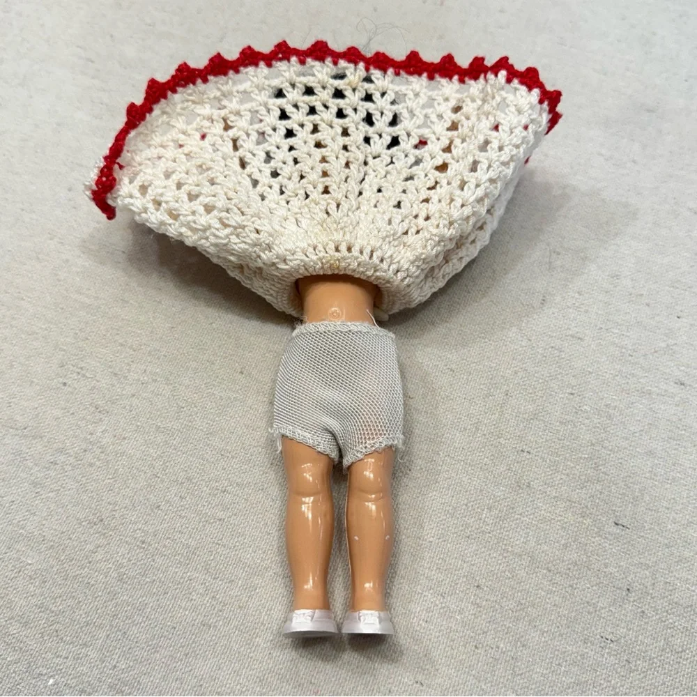 Vintage Doll with Cream Dress and Red Trim